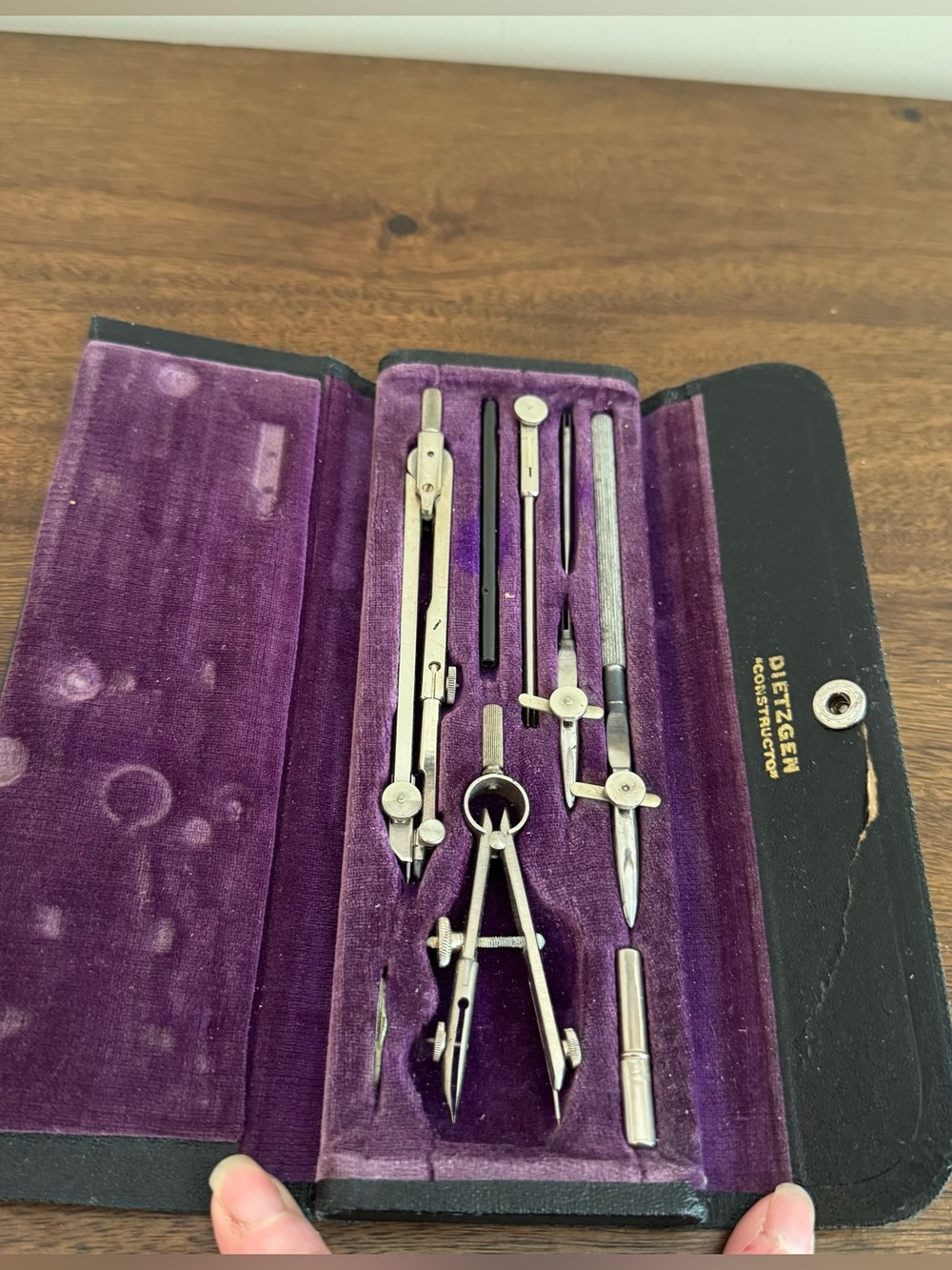 Vintage Dietzgen Drafting Tools In a purple Velvet-Lined Case